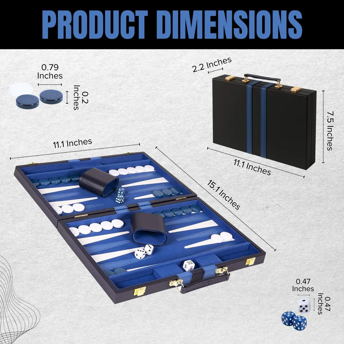 Crazy Games Premium Backgammon 11" Small Blue - Travel Board Game for Adults & Kids - view 4