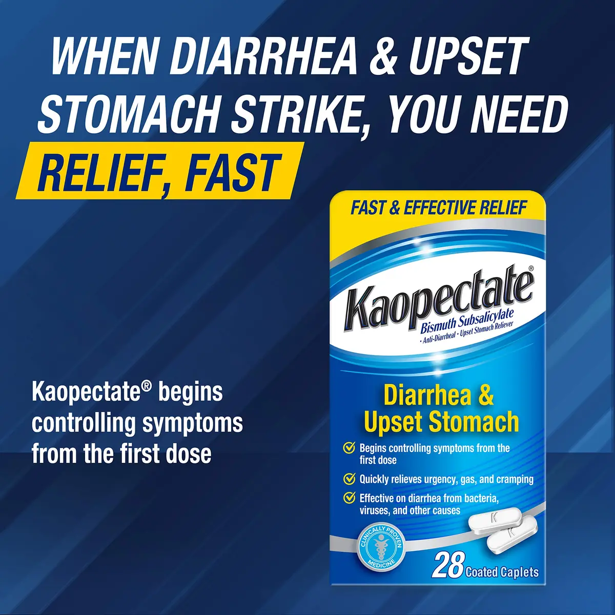 Kaopectate Multi-Symptom Anti-Diarrheal & Upset Stomach Reliever, 28 Caplet | Fast-Acting GI Relief for Adults - view 3