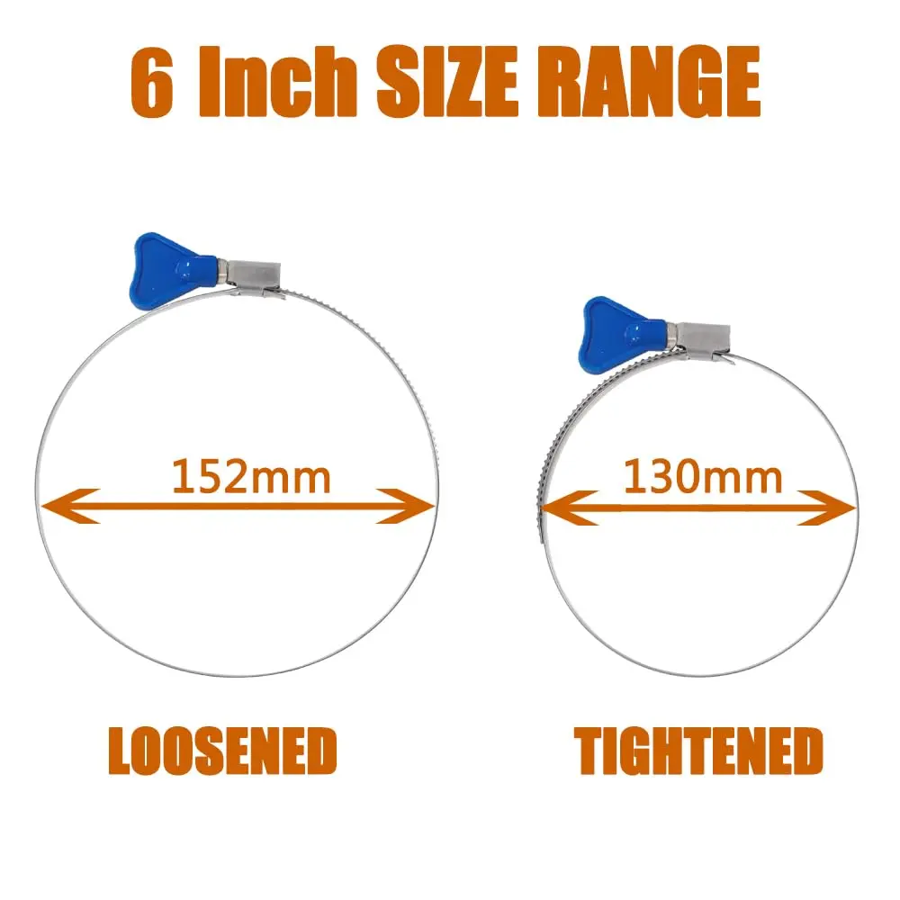 ISPINNER 2pcs Key-Type Worm Gear Hose Clamps 130-152mm (5.1-6 inch) | 304 Stainless Steel, Rust-Resistant, Easy-Turn Key - view 5
