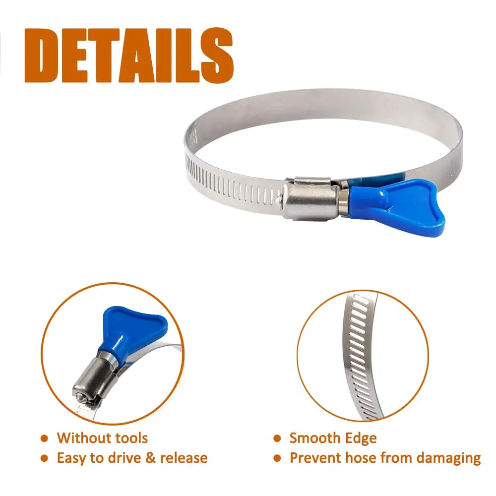 ISPINNER 2pcs Key-Type Worm Gear Hose Clamps 130-152mm (5.1-6 inch) | 304 Stainless Steel, Rust-Resistant, Easy-Turn Key - view 4
