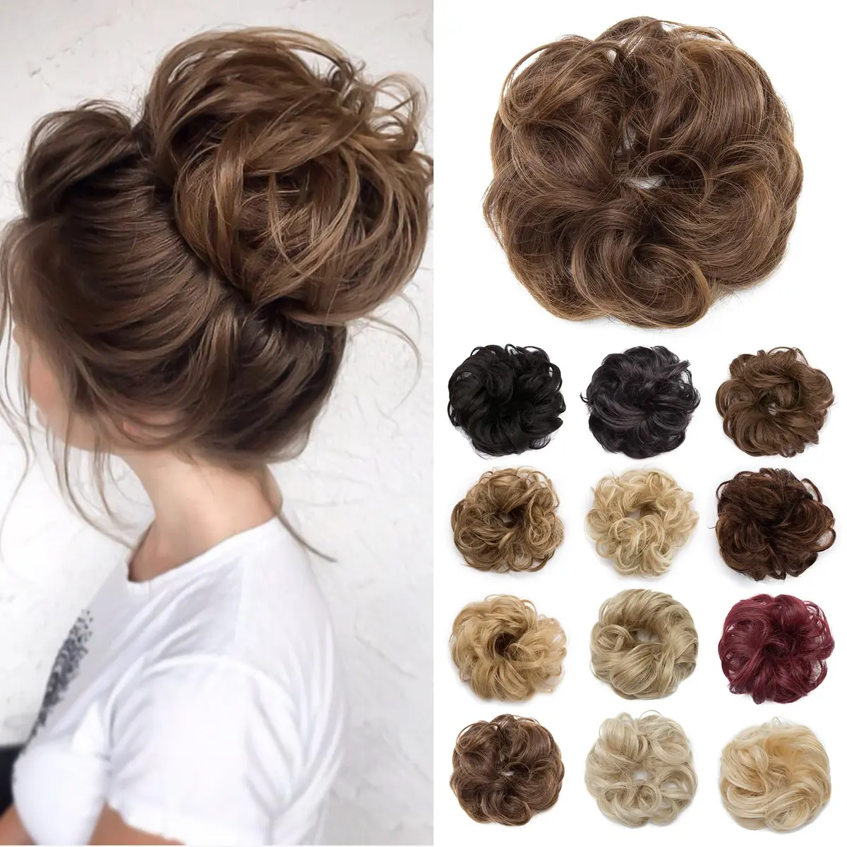 Benehair Messy Bun Hair Piece Scrunchy Updo Hair for Women 50g | Fluffy Wavy Synthetic Hair Bun - main product image
