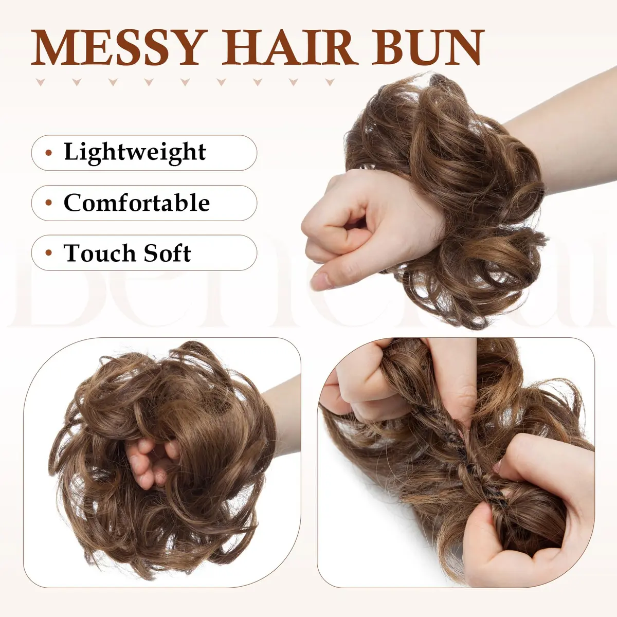 Benehair Messy Bun Hair Piece Scrunchy Updo Hair for Women 50g | Fluffy Wavy Synthetic Hair Bun - view 2