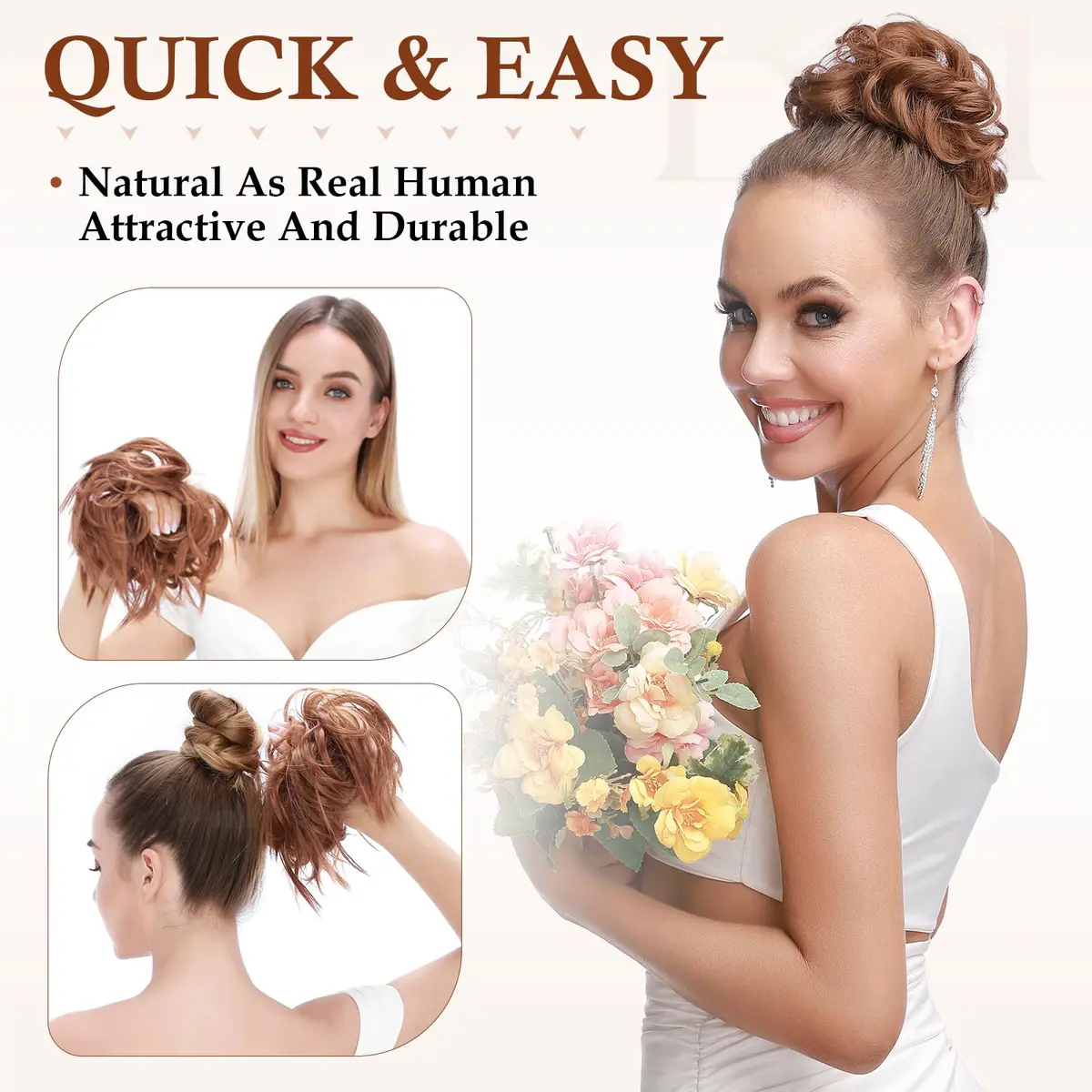 Benehair Messy Bun Hair Piece Scrunchy Updo Hair for Women 50g | Fluffy Wavy Synthetic Hair Bun - view 4