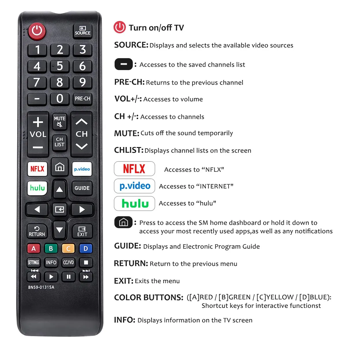 LOUTOC Replacement BN59-01315A Remote Control for Samsung 4K Smart TV | Infrared Universal Control - view 6