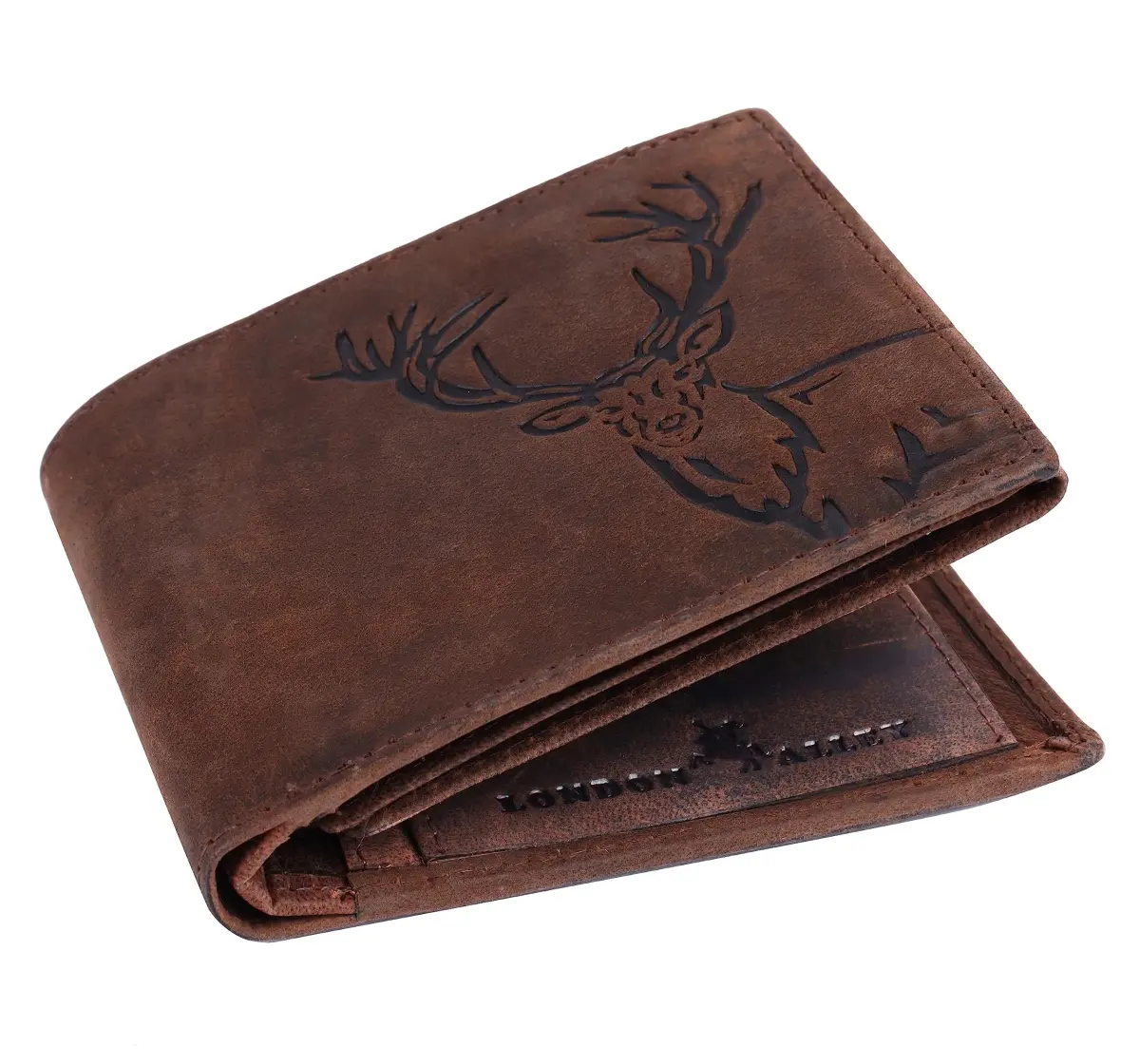 LONDON ALLEY Elk Vintage Brown Leather Wallet For Men, 6 Card Slots, RFID Blocking | Handcrafted Genuine Leather - main product image