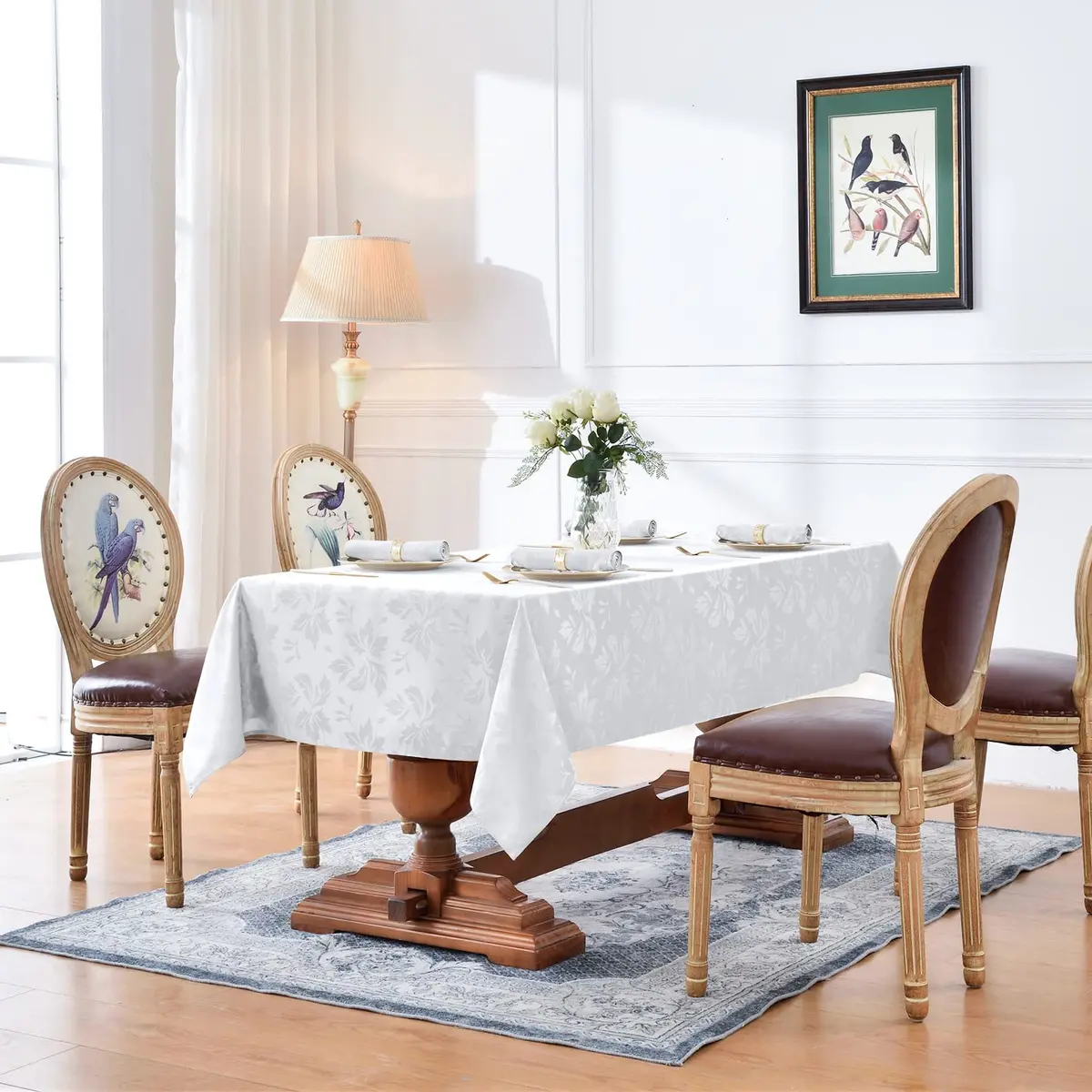 Romanstile Jacquard Rectangle Tablecloth 60 x 84 Inch | Elegant Floral Design, Water-Resistant, Stainproof (100% Polyester) - view 2