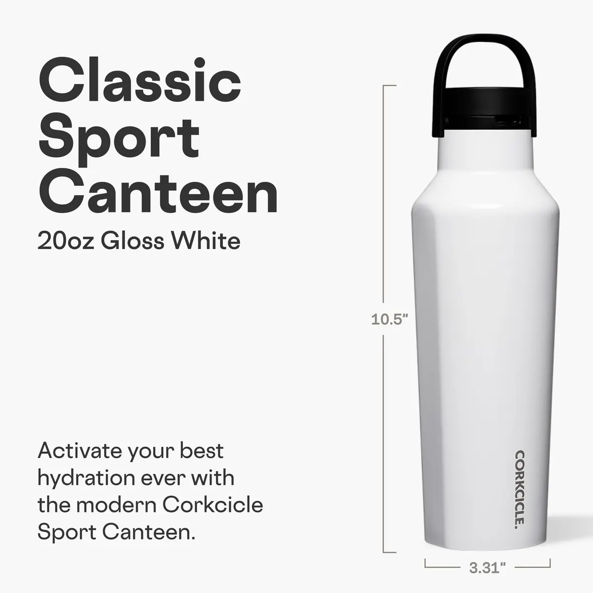 Corkcicle Sport Canteen 20 oz Triple Insulated Bottle Gloss White | Keeps Drinks Cold 25H & Hot 12H - view 2