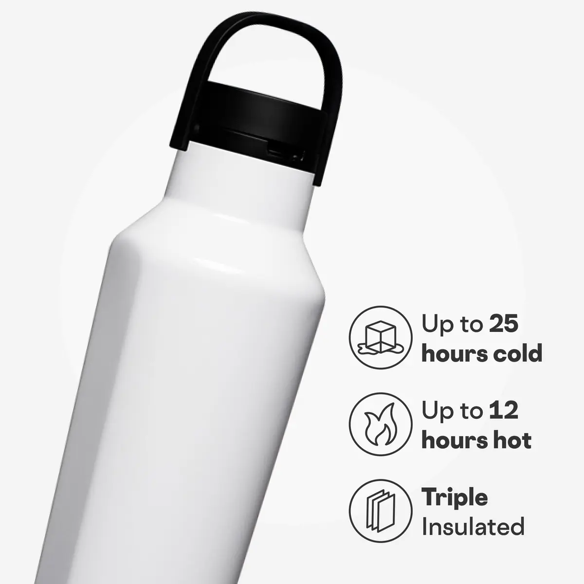 Corkcicle Sport Canteen 20 oz Triple Insulated Bottle Gloss White | Keeps Drinks Cold 25H & Hot 12H - view 3