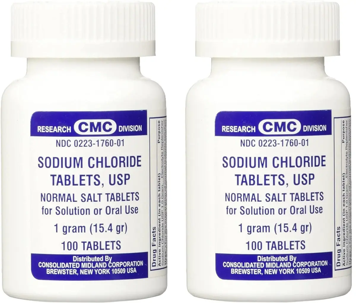 Consolidated Midland Corp. Sodium Chloride Tablets 1 Gm USP 200 Count (100 Tablets x 2) | Mineral Supplement for Electrolyte Balance - main product image