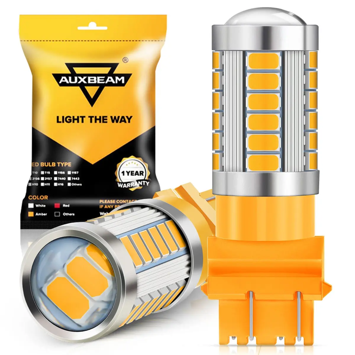 Auxbeam 3157 Amber Yellow LED Bulbs 4000 Lumens (Pack of 2) | Super Bright Turn Signal Replacement - main product image
