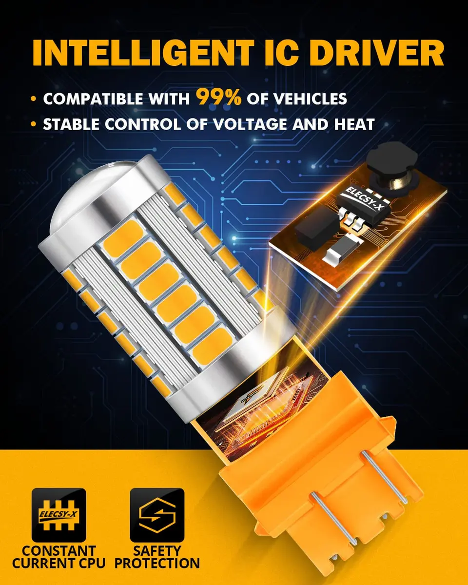 Auxbeam 3157 Amber Yellow LED Bulbs 4000 Lumens (Pack of 2) | Super Bright Turn Signal Replacement - view 7