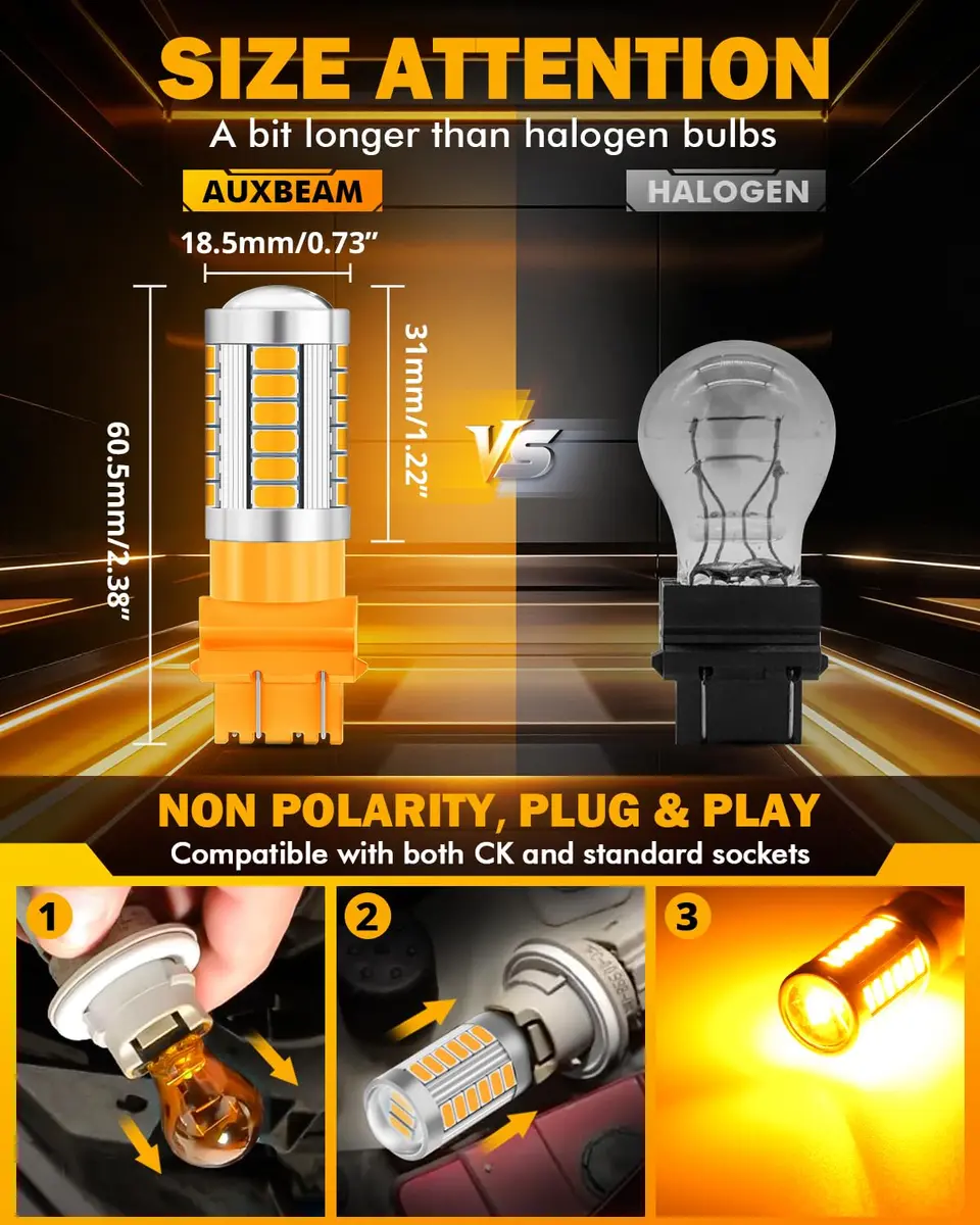 Auxbeam 3157 Amber Yellow LED Bulbs 4000 Lumens (Pack of 2) | Super Bright Turn Signal Replacement - view 2