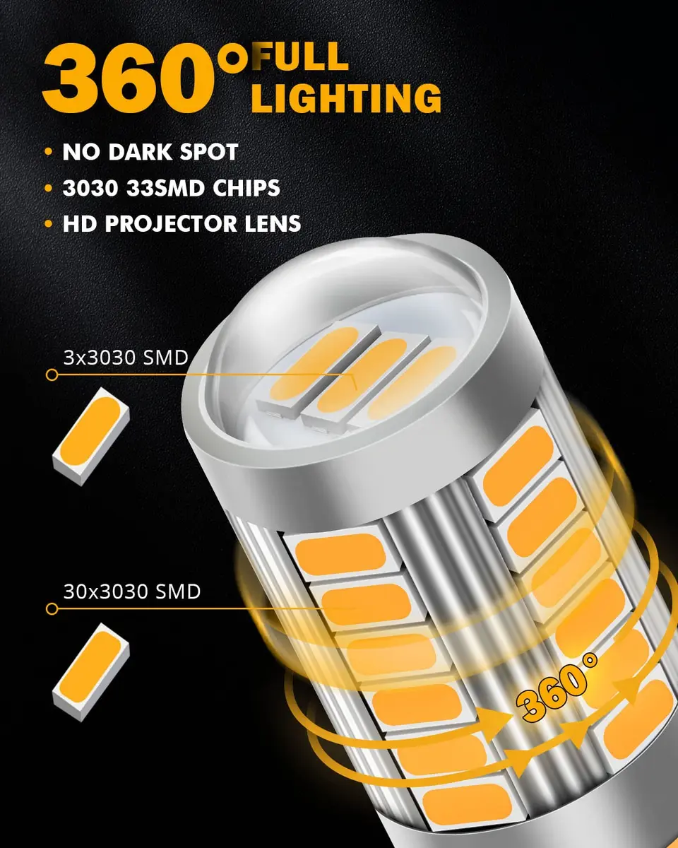 Auxbeam 3157 Amber Yellow LED Bulbs 4000 Lumens (Pack of 2) | Super Bright Turn Signal Replacement - view 4