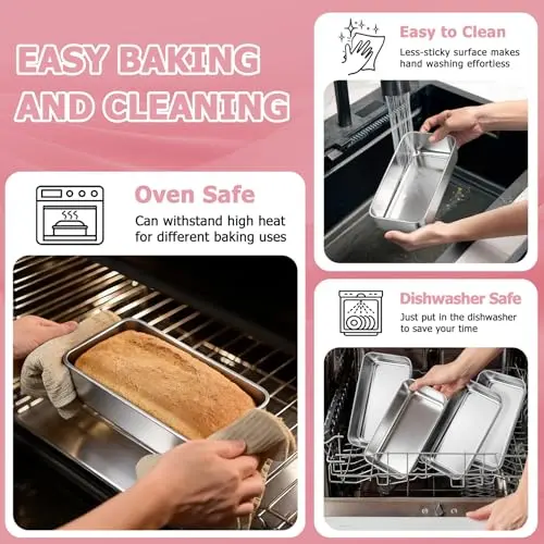 TeamFar Stainless Steel Loaf Pans for Baking, 9.25 x 5 x 2.5 Inch (23.5 x 12.7 x 6.35 cm) — Set of 6 | Even Baking & Easy Release - view 4