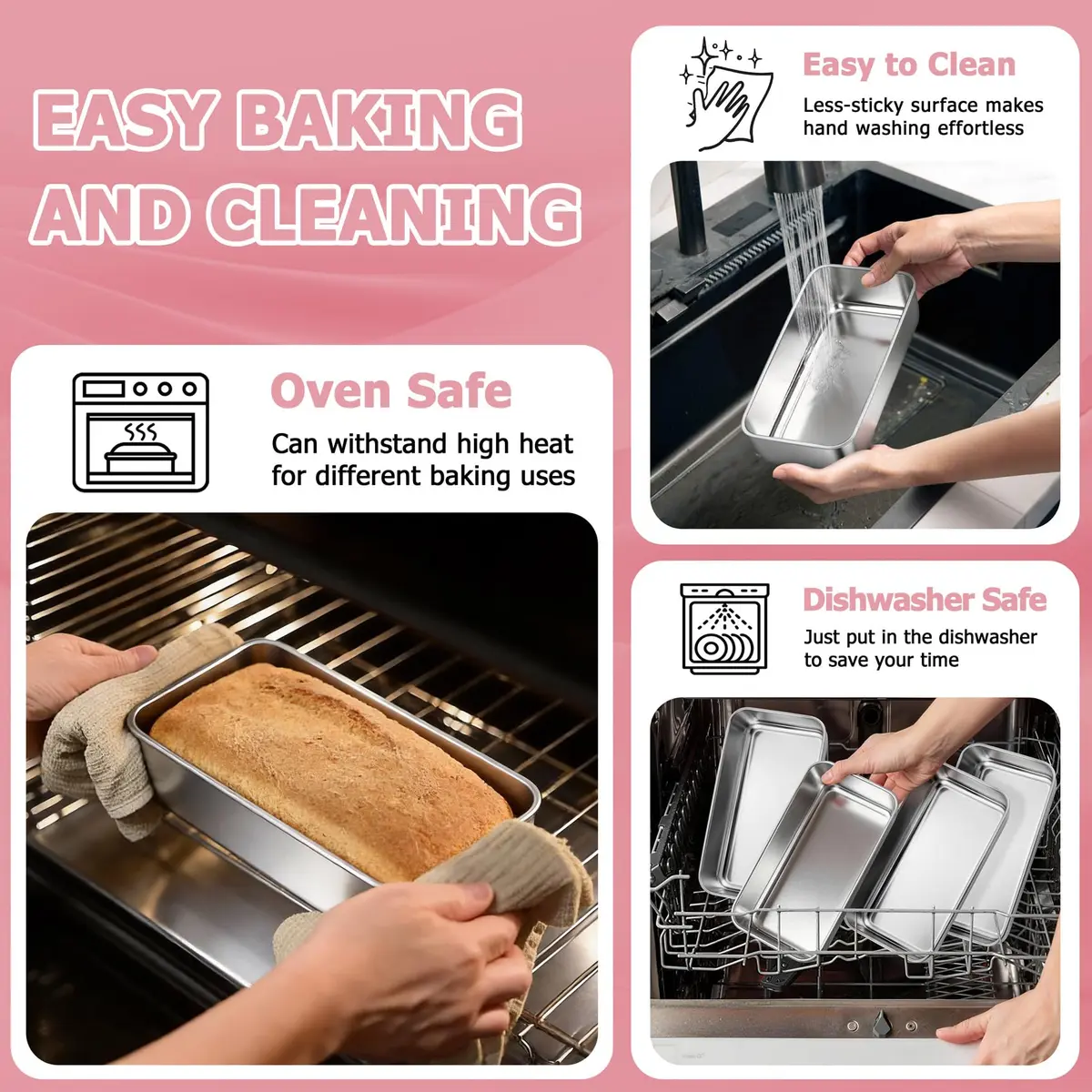 TeamFar Stainless Steel Loaf Pans for Baking, 9.25 x 5 x 2.5 Inch (23.5 x 12.7 x 6.35 cm) — Set of 6 | Even Baking & Easy Release - view 4