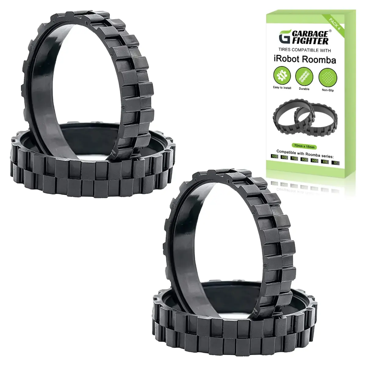 Garbage fighter Black 4 Pack Vacuum Wheels | Compatible with iRobot Roomba 500-900 Series - main product image