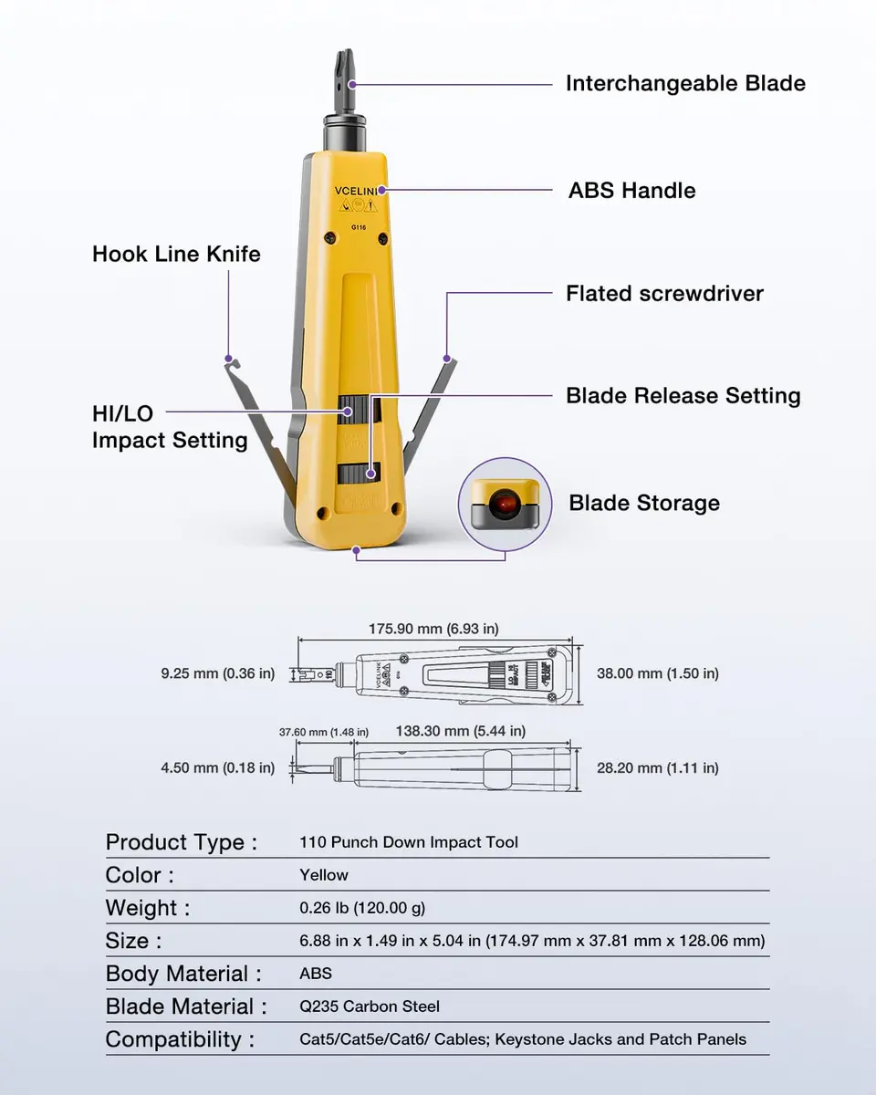 VCELINK Punch Down Impact Tool with 110 and 66 Blades | Network Wire Punch for Home & Professional Use - view 7