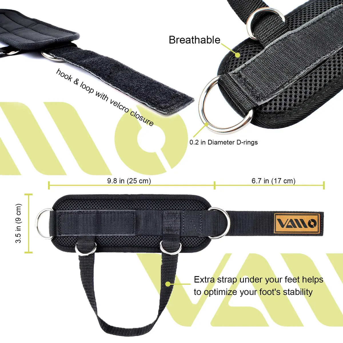 VAIIO Ankle Straps for Cable Machines, Adjustable Comfort Fit Neoprene (Pair, Black) | Double D-Ring Lower Body Workout Attachments - view 5