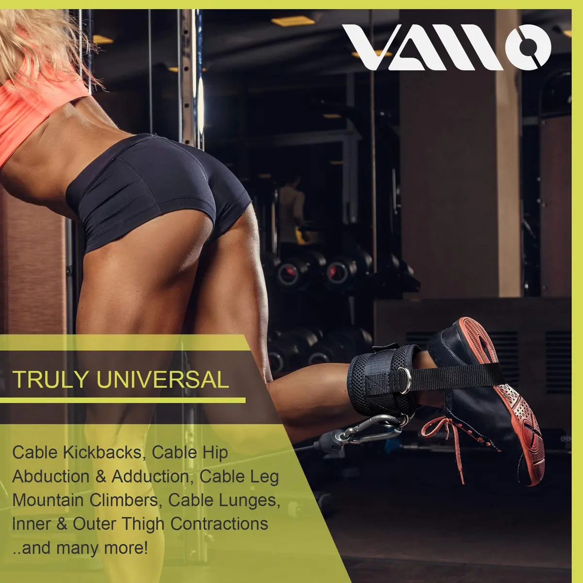 VAIIO Ankle Straps for Cable Machines, Adjustable Comfort Fit Neoprene (Pair, Black) | Double D-Ring Lower Body Workout Attachments - view 2