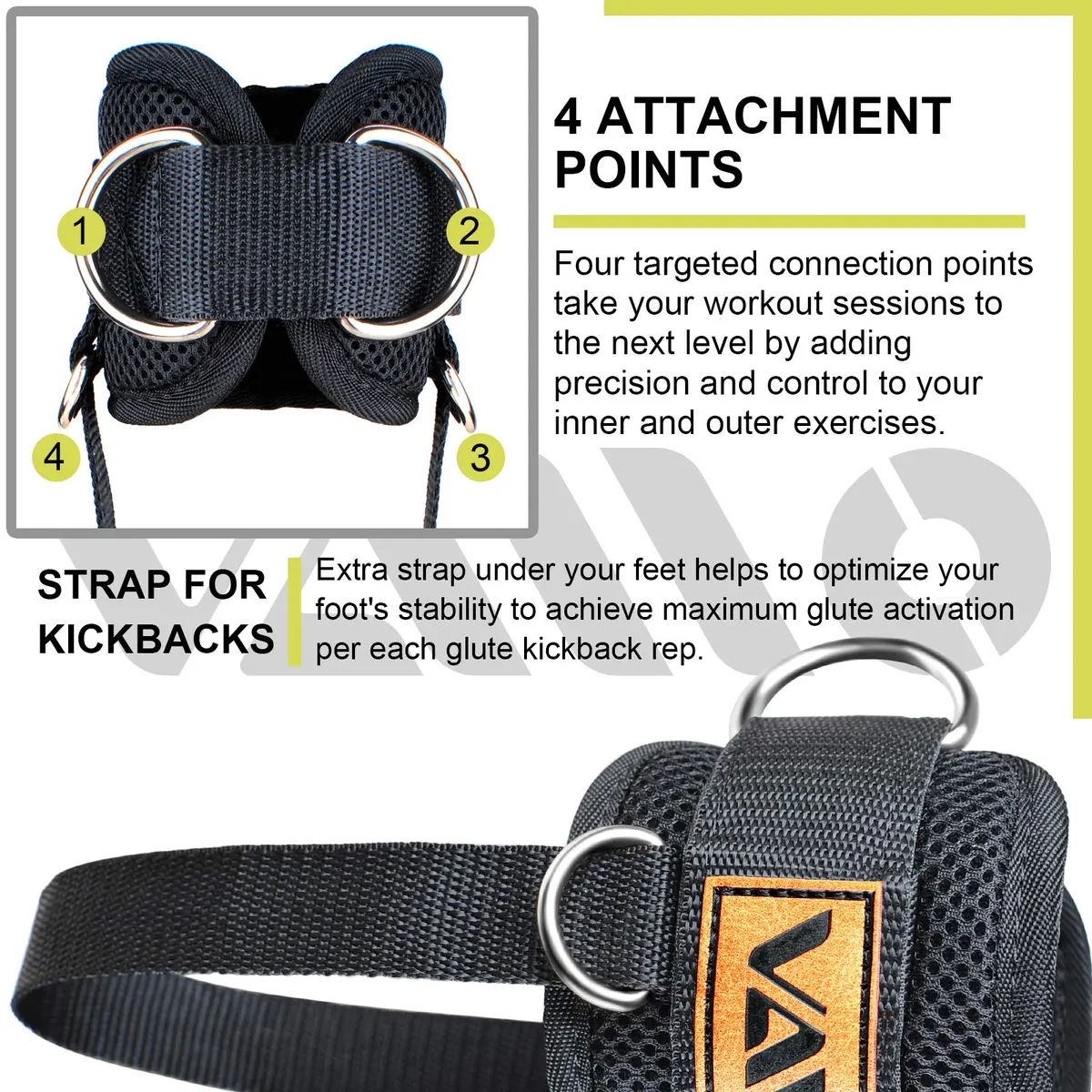 VAIIO Ankle Straps for Cable Machines, Adjustable Comfort Fit Neoprene (Pair, Black) | Double D-Ring Lower Body Workout Attachments - view 3