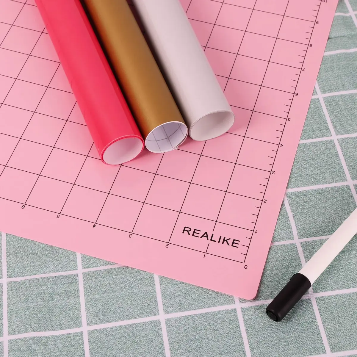 REALIKE FabricGrip Cutting Mat 12x12 Inch (3 Mats) | Self-Healing Pink Mat for Cricut Machines, Quilting & Crafts - view 6