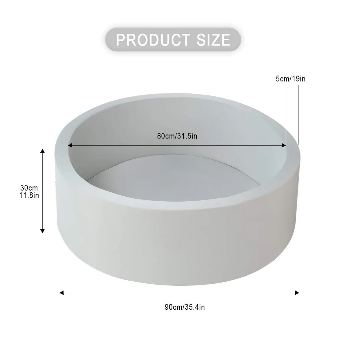 UHAPPYEE Soft Ball Pit for Toddler 35" x 12" Foam Round Ball Pool with Removable Cover Light Grey - view 7