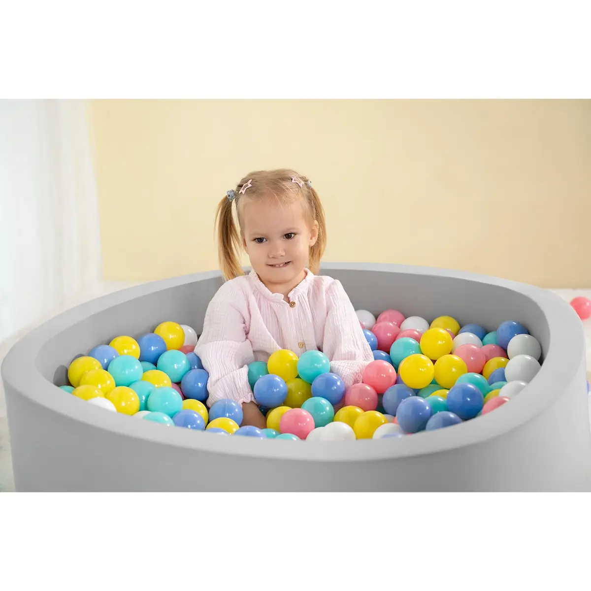 UHAPPYEE Soft Ball Pit for Toddler 35" x 12" Foam Round Ball Pool with Removable Cover Light Grey - view 2