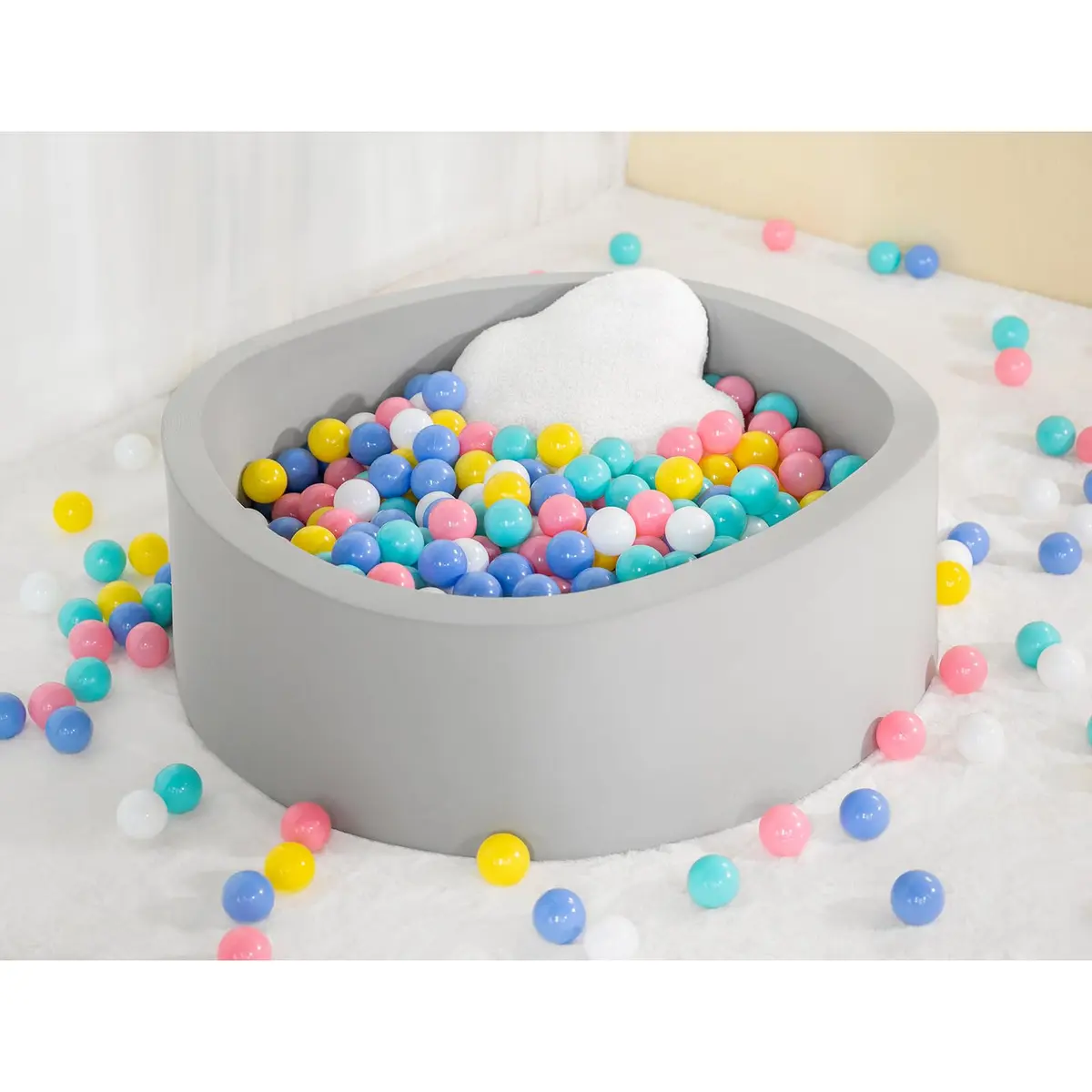 UHAPPYEE Soft Ball Pit for Toddler 35" x 12" Foam Round Ball Pool with Removable Cover Light Grey - view 3