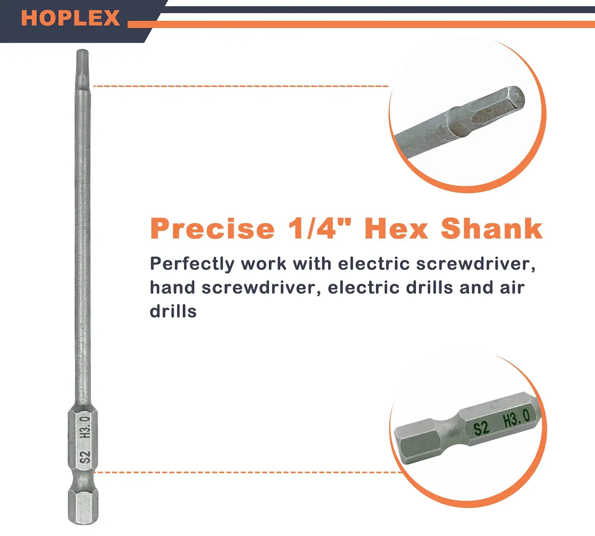 HOPLEX Hex Bit Set 1.5mm 2.0mm 2.5mm 3.0mm | Heat-Treated Steel for Power Drills - view 2