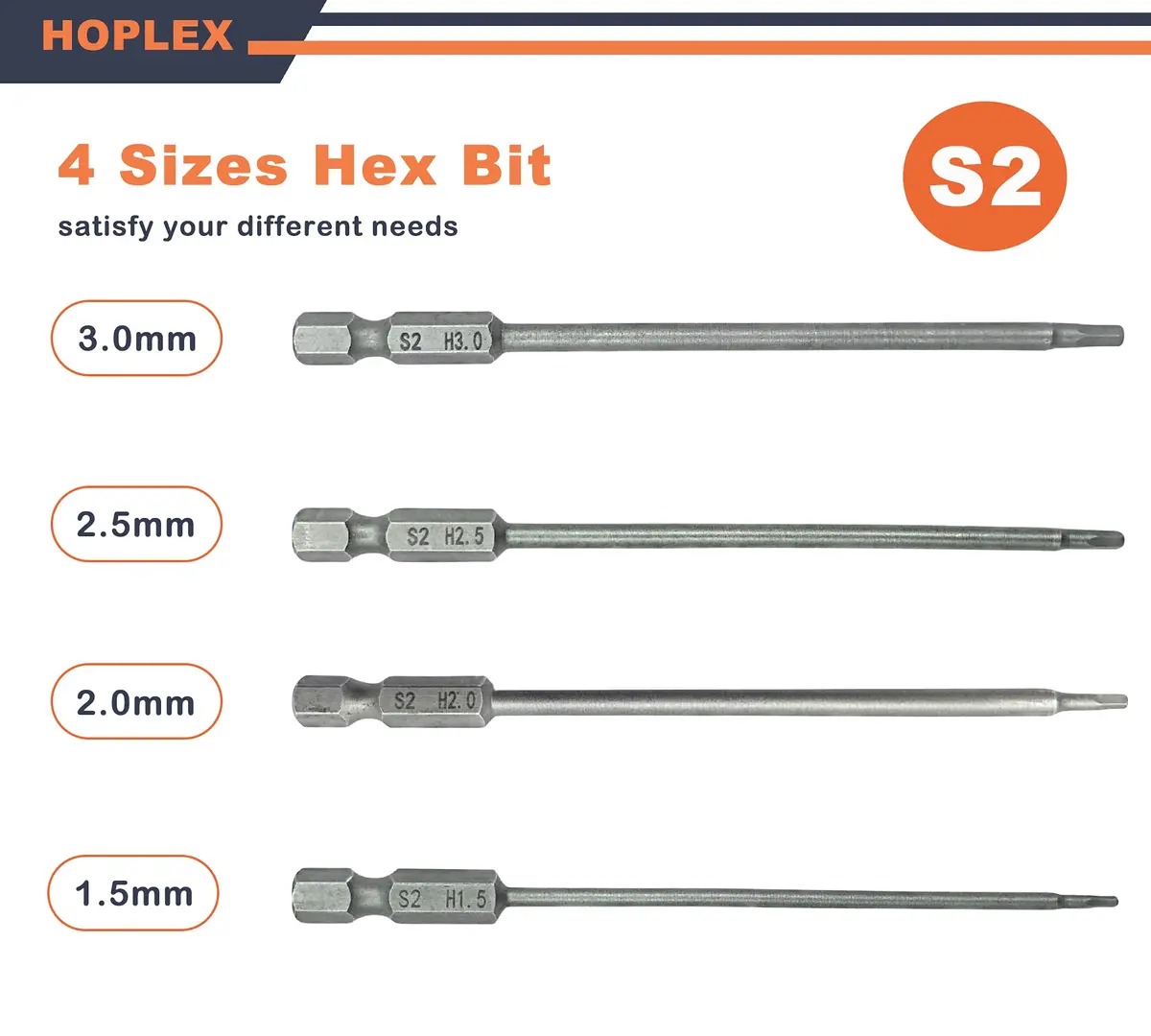 HOPLEX Hex Bit Set 1.5mm 2.0mm 2.5mm 3.0mm | Heat-Treated Steel for Power Drills - view 3