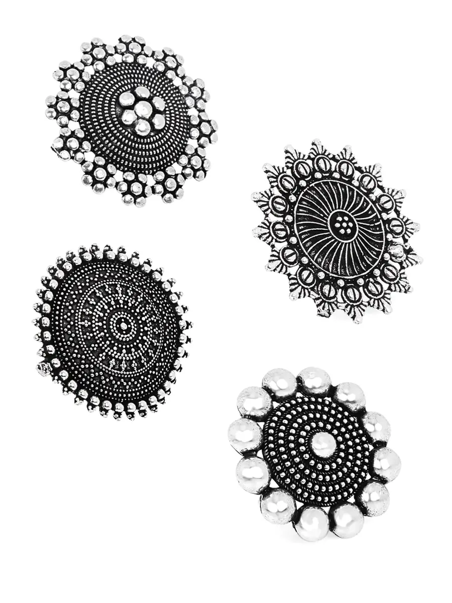 Yellow Chimes Women's Artistic Crafted Rings 3 PCS Combo (Oxidized Silver) | Statement Jewelry for Women - main product image