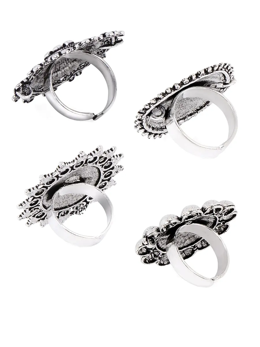 Yellow Chimes Women's Artistic Crafted Rings 3 PCS Combo (Oxidized Silver) | Statement Jewelry for Women - view 7