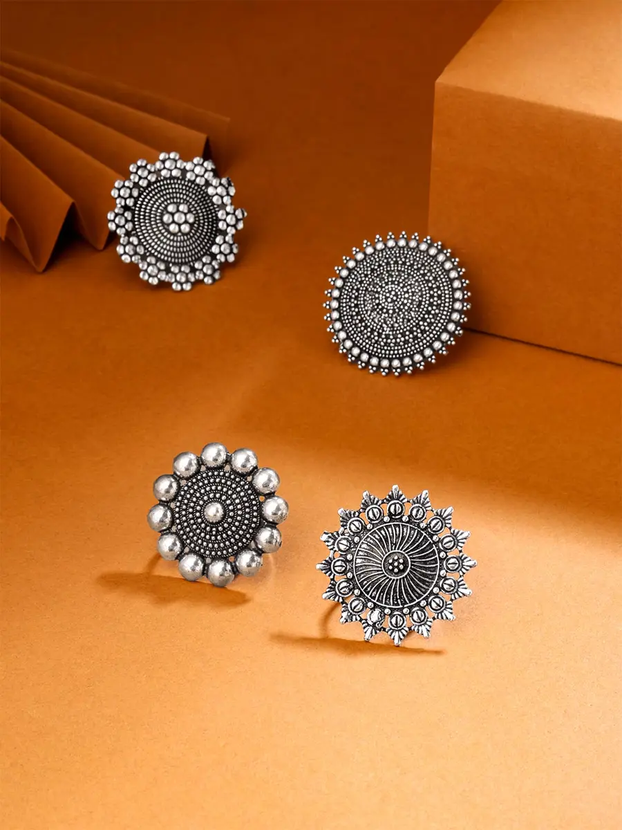 Yellow Chimes Women's Artistic Crafted Rings 3 PCS Combo (Oxidized Silver) | Statement Jewelry for Women - view 2