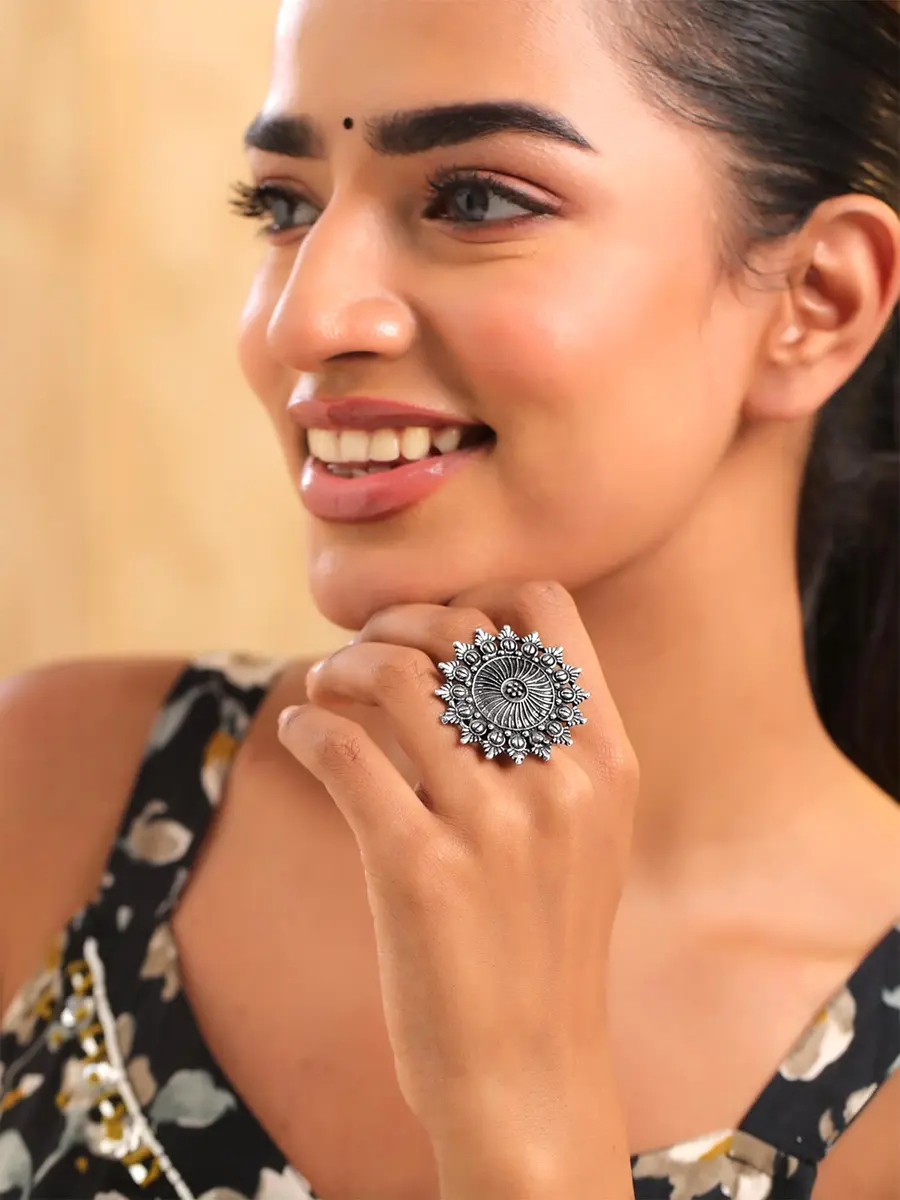 Yellow Chimes Women's Artistic Crafted Rings 3 PCS Combo (Oxidized Silver) | Statement Jewelry for Women - view 4