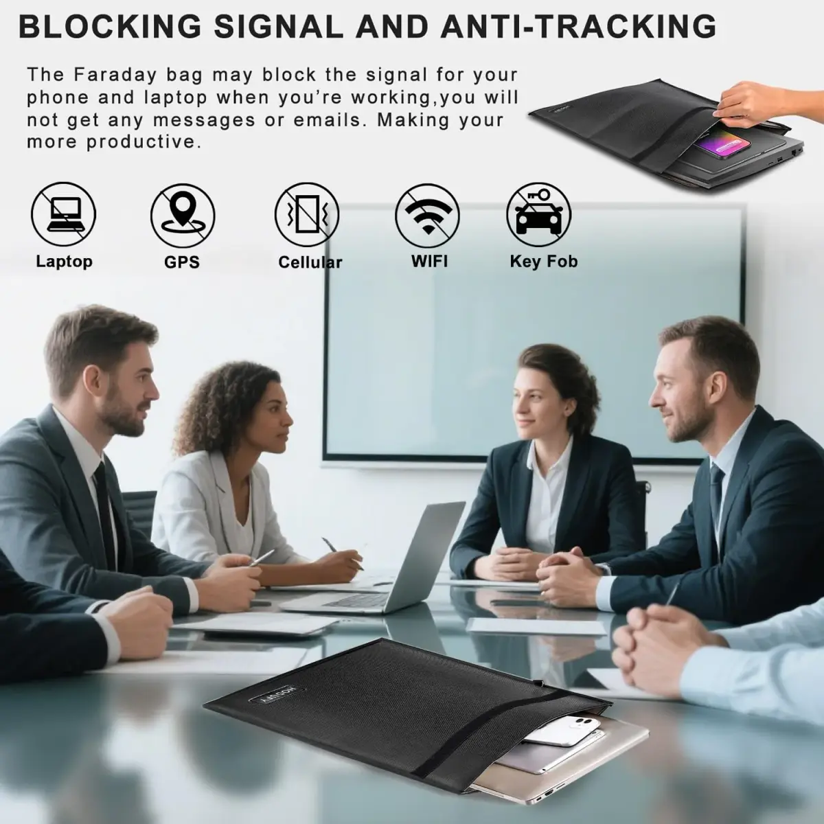 Hodufy Extra Large Faraday Bag 51x38cm (20x15 inches) | Blocks WiFi, Bluetooth, RFID, GPS Signals - view 3