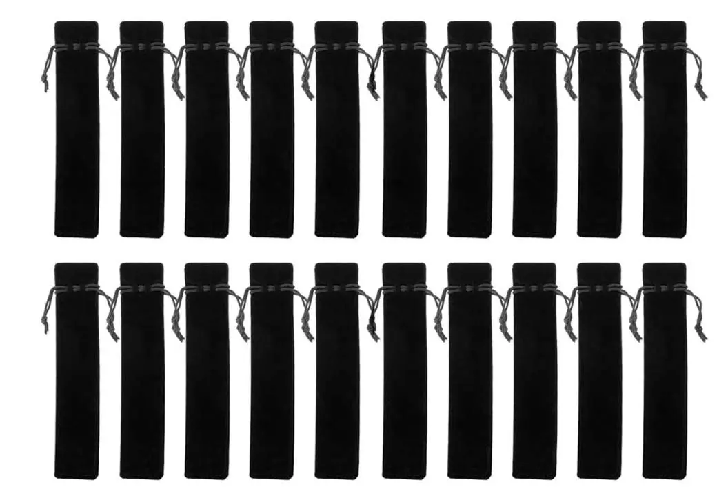 HORNO 20 PCS Velvet Drawstring Pen Pouch Sleeve Holder for Pens | Soft Velvet, Drawstring Closure, Classic Black, 17.5x3.5cm - main product image