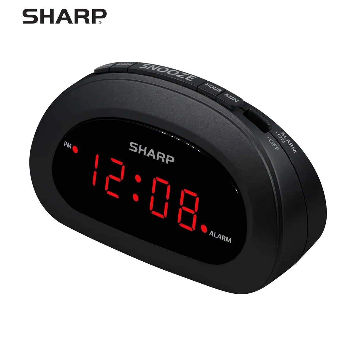 Sharp Small Digital Alarm Clock, Red LED, Snooze, 9V Battery Backup, Black | Clear 0.6” LED, Easy Controls, Compact Bedroom Clock - view 4