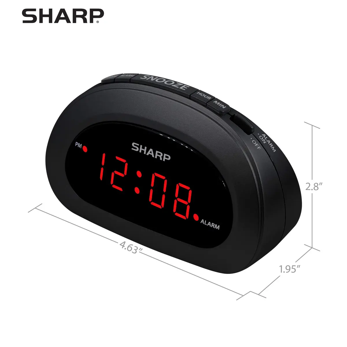 Sharp Small Digital Alarm Clock, Red LED, Snooze, 9V Battery Backup, Black | Clear 0.6” LED, Easy Controls, Compact Bedroom Clock - view 5
