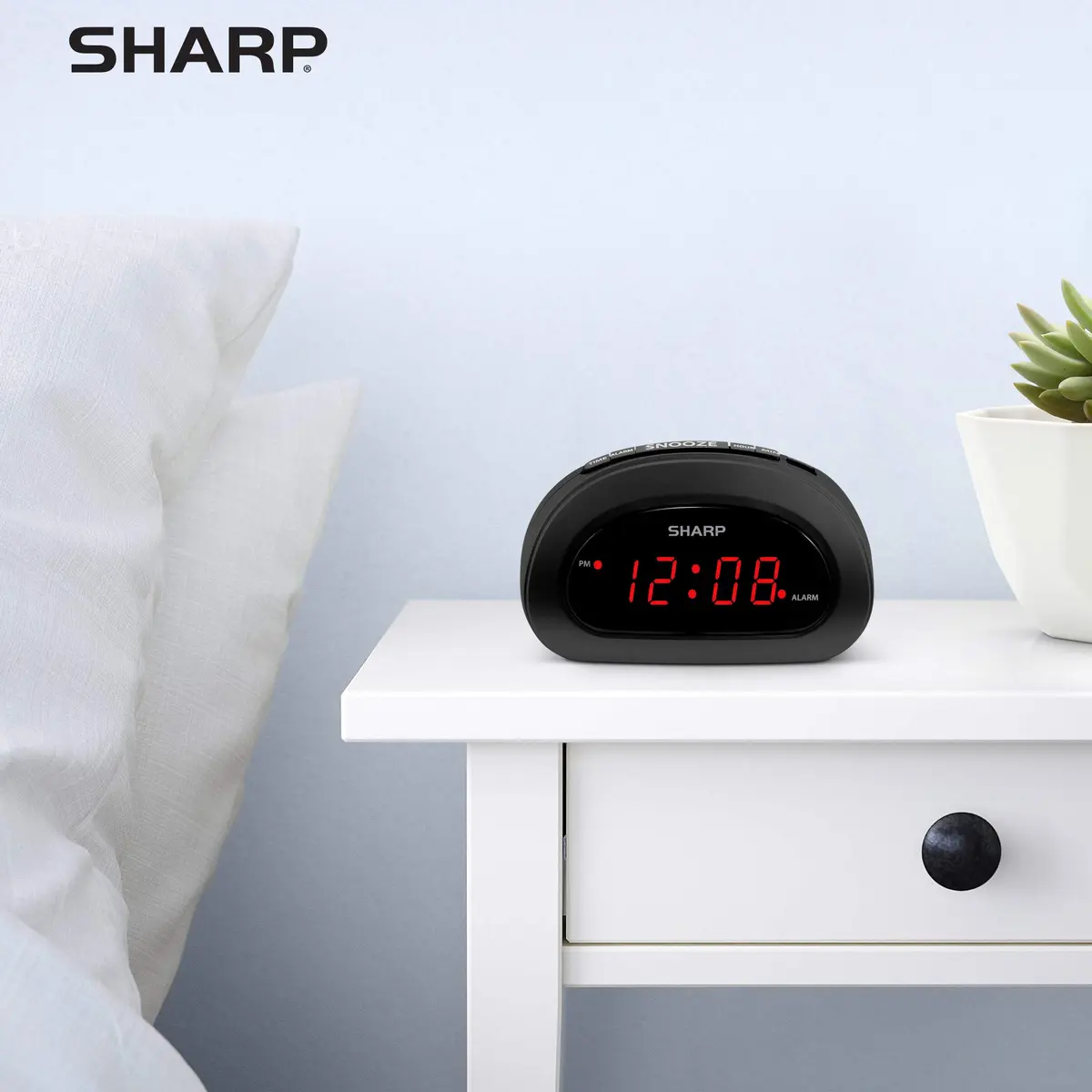 Sharp Small Digital Alarm Clock, Red LED, Snooze, 9V Battery Backup, Black | Clear 0.6” LED, Easy Controls, Compact Bedroom Clock - view 6