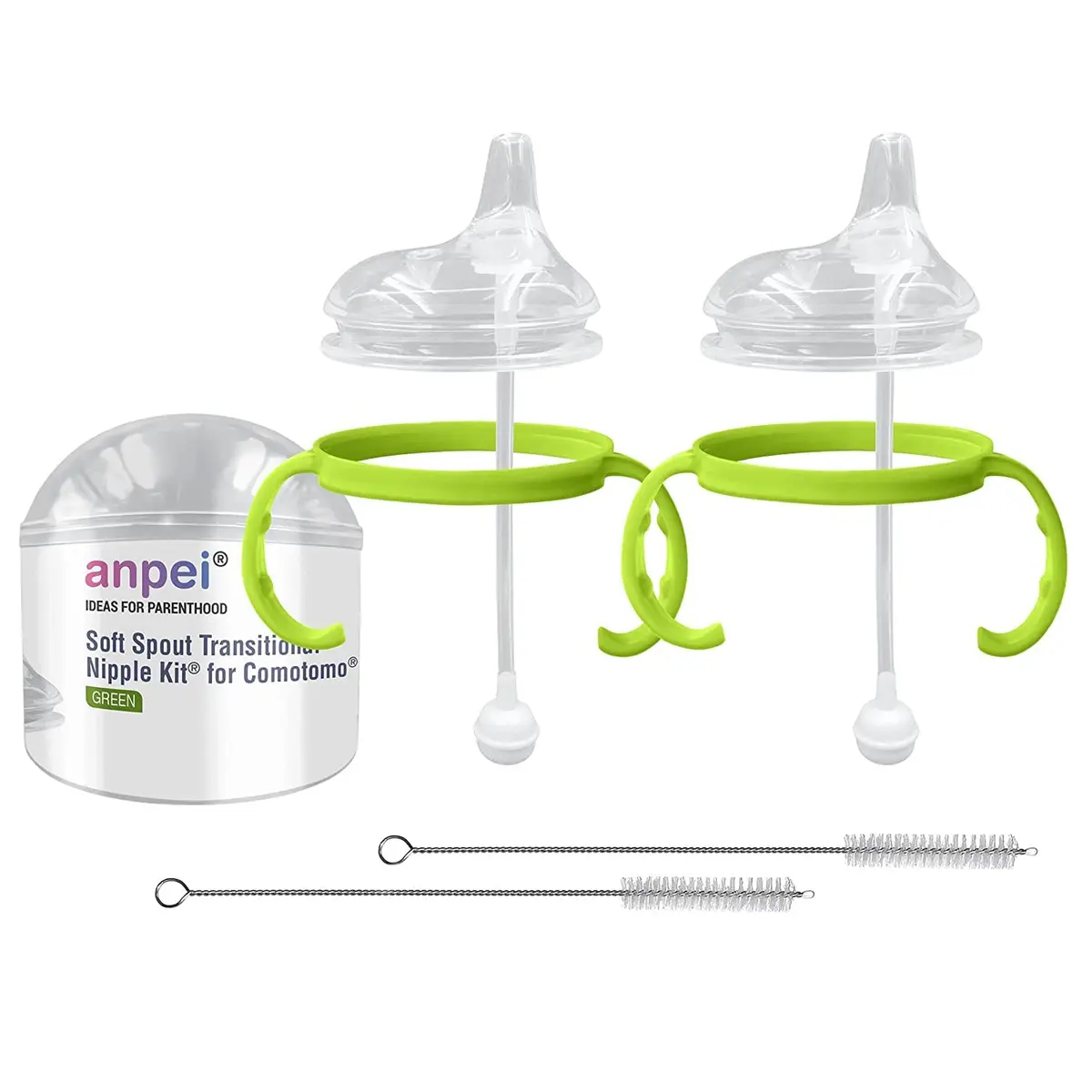 ANPEI Step 1 Transitional Weighted Straw and Handles Self-Feeding Kit Compatible with Comotomo Nipples | 6 Piece Set - main product image