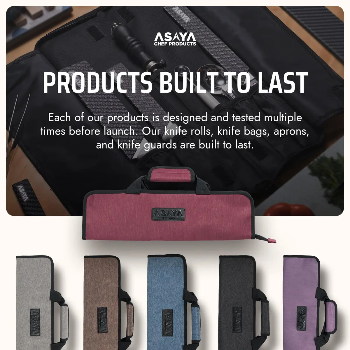 Asaya Chef Knife Roll Bag - 12-Pocket Travel Case for Kitchen Knives, Lightweight Stain-Resistant Nylon, Red | Secure & Portable - view 7