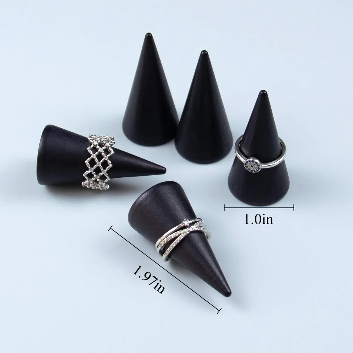 AUEAR Black 10 Pack Wood Cone Ring Holder Stand | Compact Size for Jewelry Display - view 7