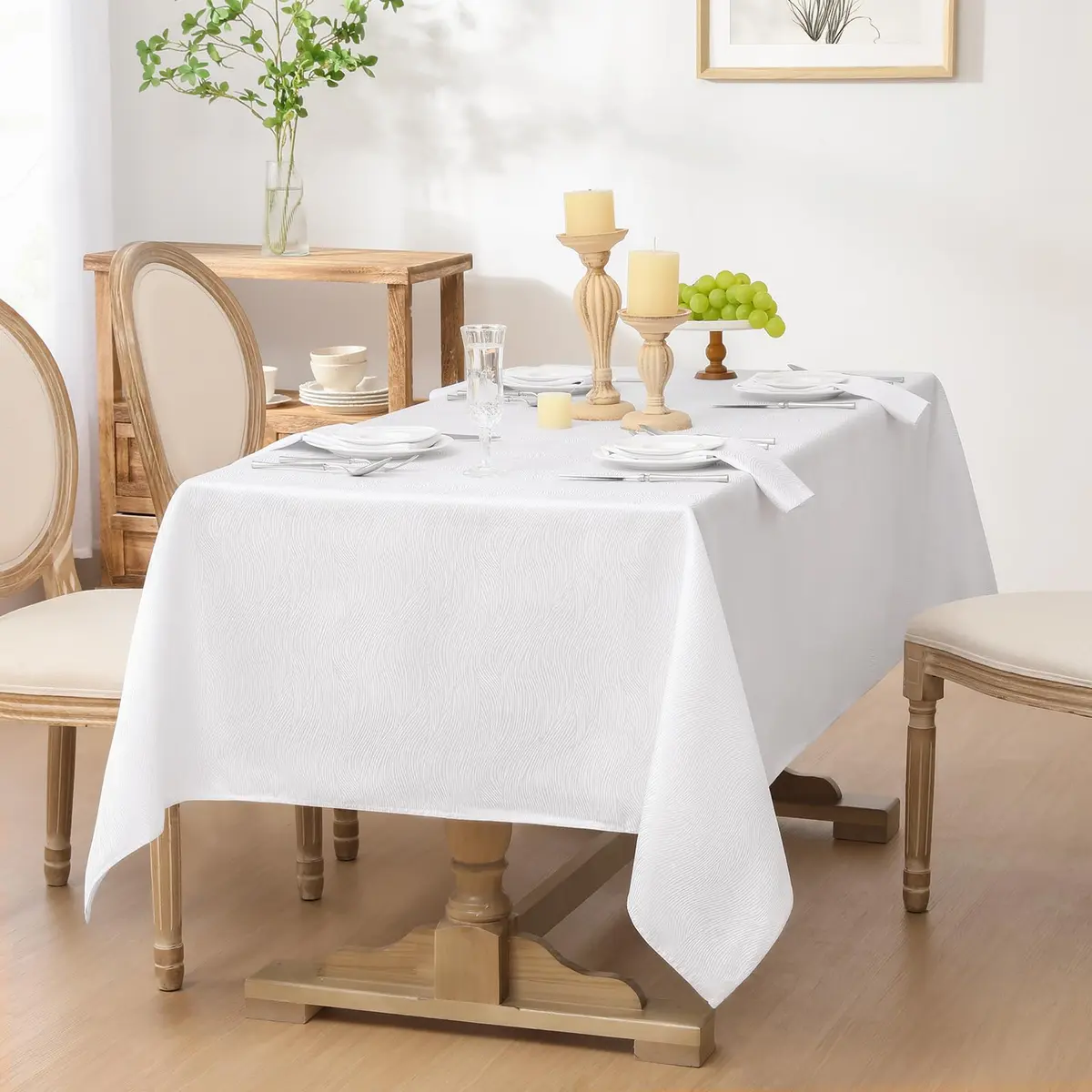 Softalker Jacquard Rectangle Tablecloth 60 x 84 Inch | Elegant Damask Design for Dining - view 3