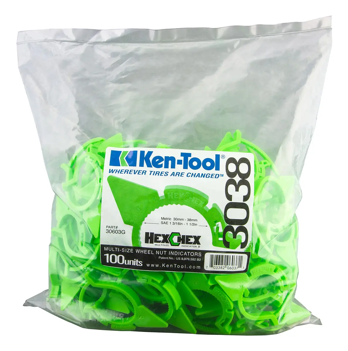 Ken-Tool HexChex Multi-Size Wheel Loose Nut Indicator 30-38 mm Green (100-Pack) | Professional Grade Tool - view 4