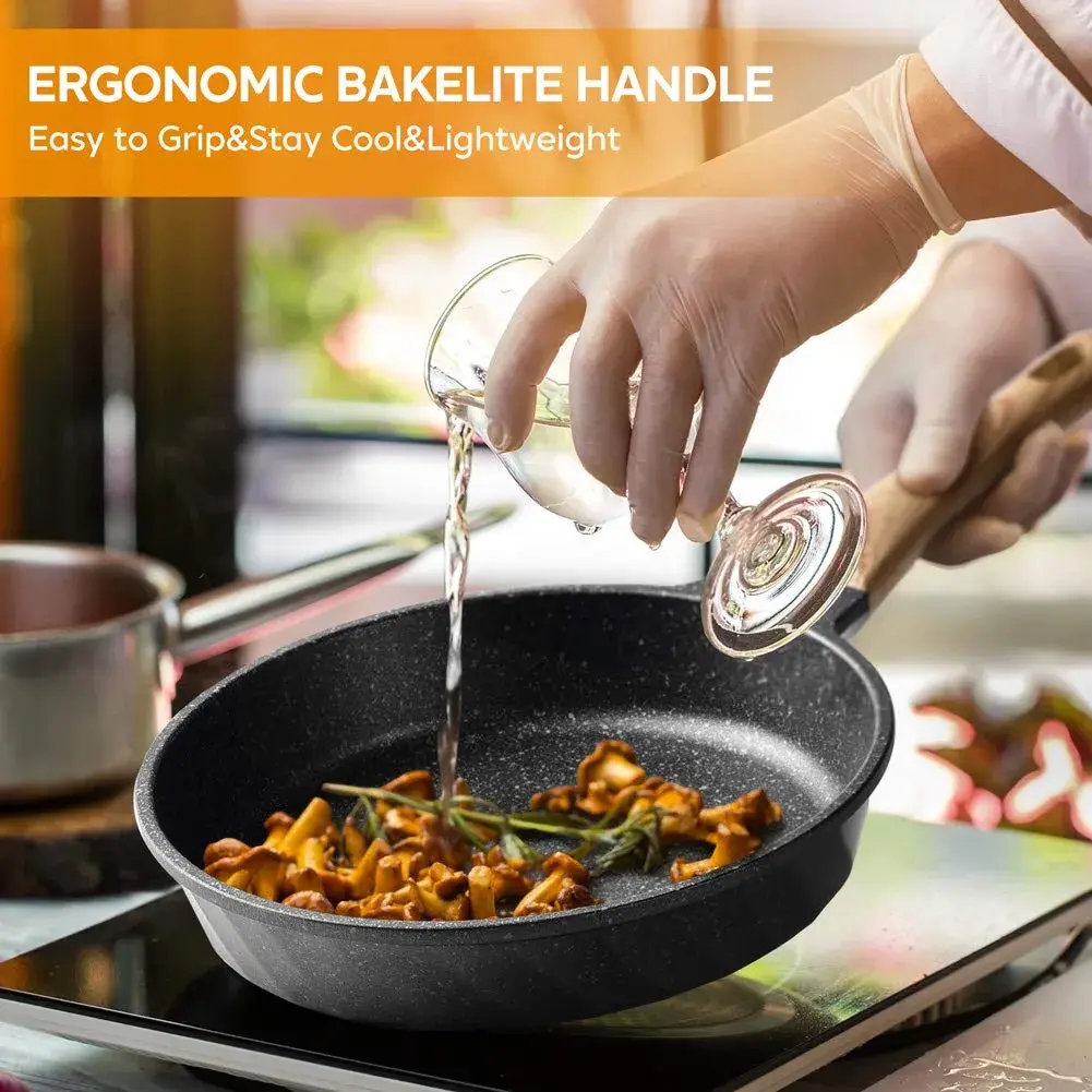 YIIFEEO Non Stick Frying Pan Set - Stone Skillet Set with Lids, 8" 9.5" 11" Gray | Induction Compatible Cookware - view 5
