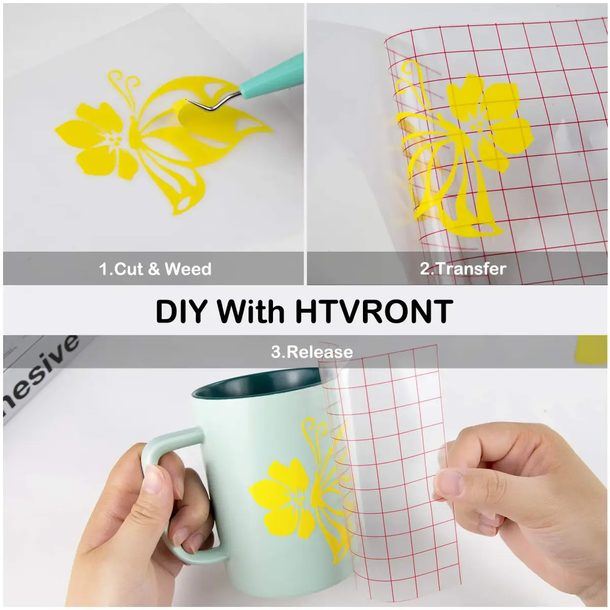 HTVRONT Glossy Yellow Permanent Vinyl Roll 3.65m (12" x 14FT) | Waterproof & Easy Cut for Crafts - view 7