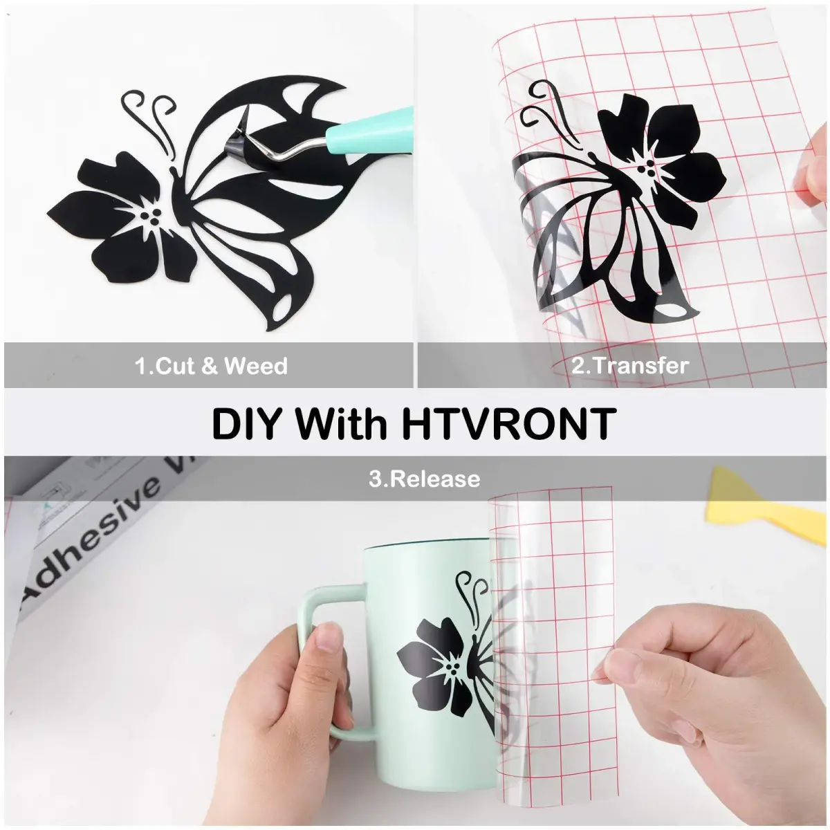 HTVRONT Matte Black Permanent Vinyl Roll 12in x 14ft (30.48cm x 4.27m) | Waterproof & Easy Cut for Crafts - view 6