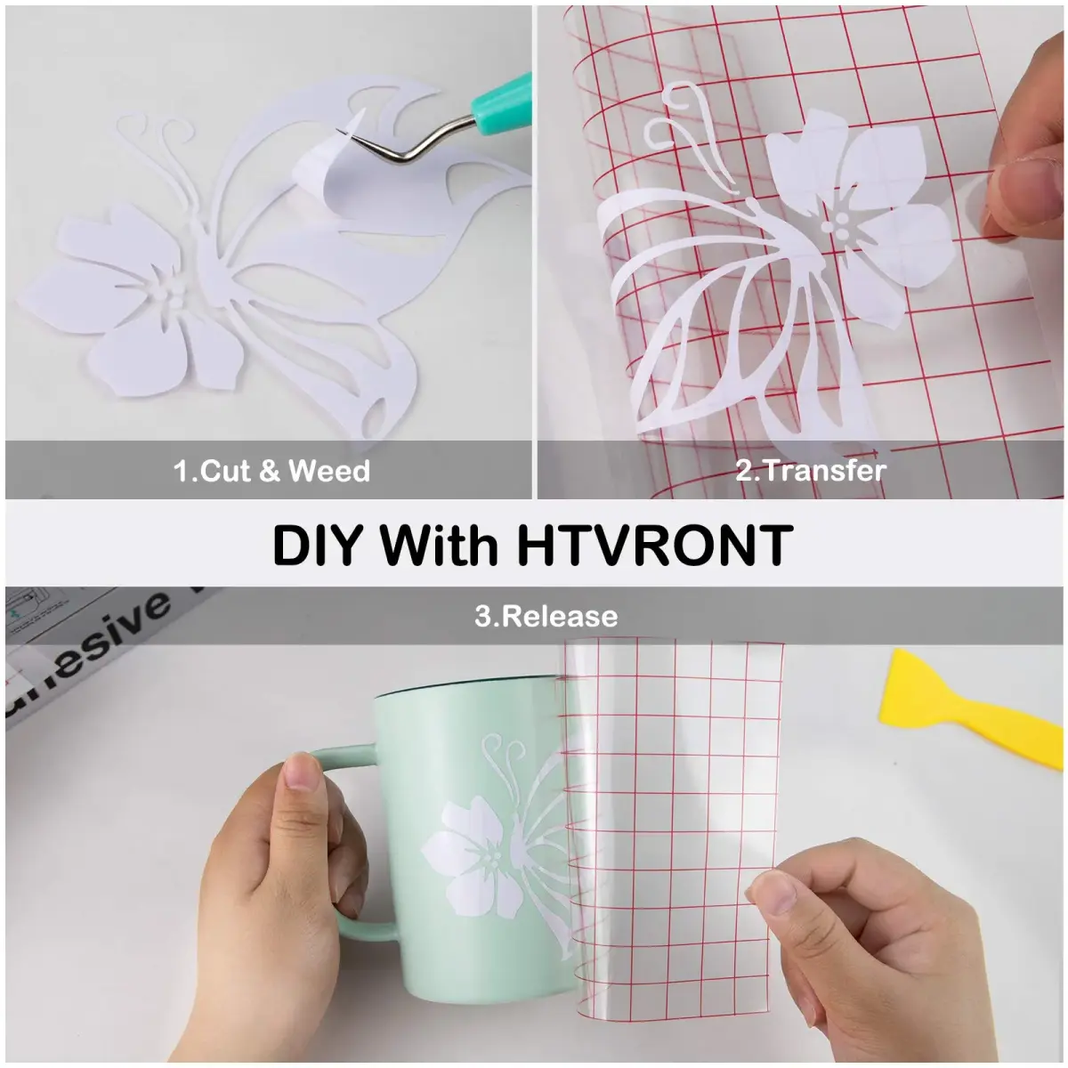 HTVRONT Glossy White Permanent Vinyl Roll 30cm x 4.2m (12" x 14FT) | Easy Cut & Weed for Crafts - view 7
