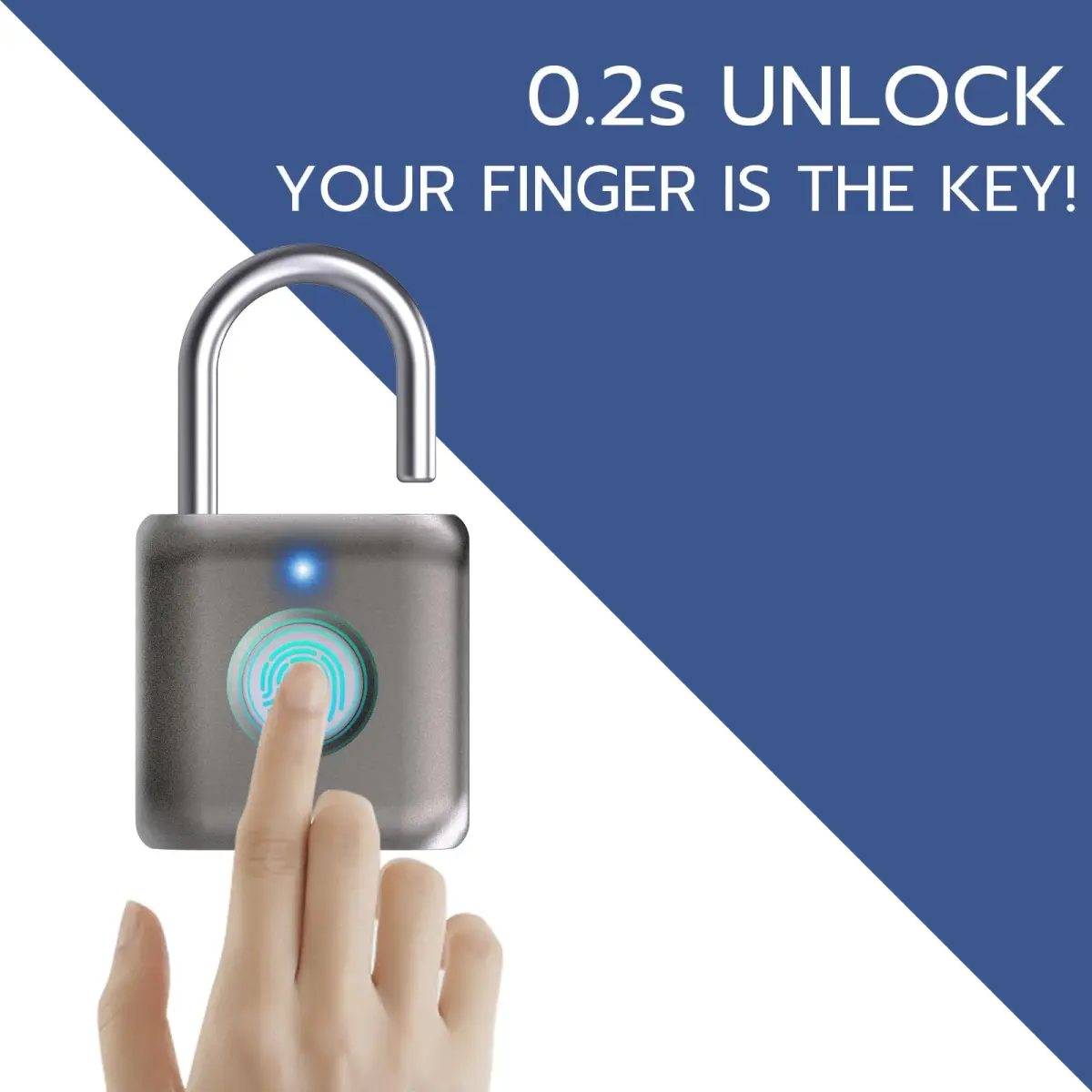 Pothunder Fingerprint Smart Padlock Lock Gray | Biometric Keyless Thumbprint Lock 62g (2.2 oz) - view 2