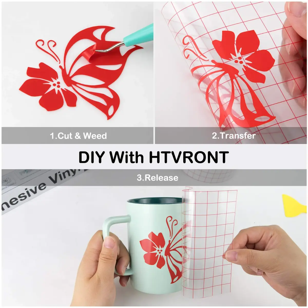 HTVRONT Glossy Red Permanent Vinyl Roll 3.65m (12in x 14FT) | Waterproof & Easy Cut for Crafts - view 6